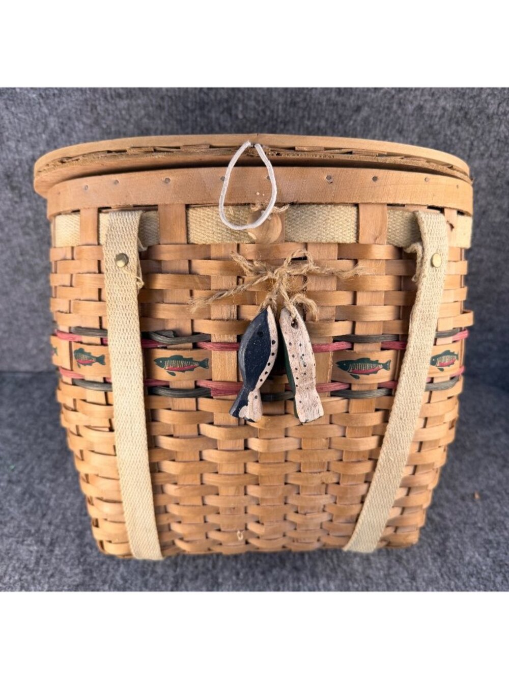 Vintage Woven Fishing Creel Basket Backpack Rustic Cabin Decor Cottagecore - Picture 3 of 16